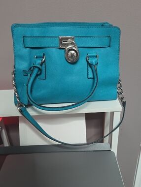 Michael Kors Turquoise Saffiano Leather Satchel with Silver Hardware